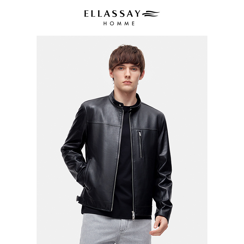 ELLASSAY歌力思男装25年新款极简油蜡立领真皮皮衣EME371X00300