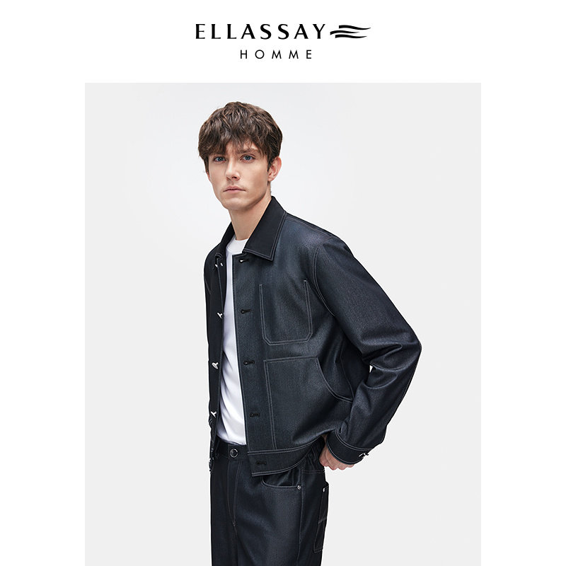 ELLASSAY歌力思男装25秋超薄仿牛仔夹克软糯感外套