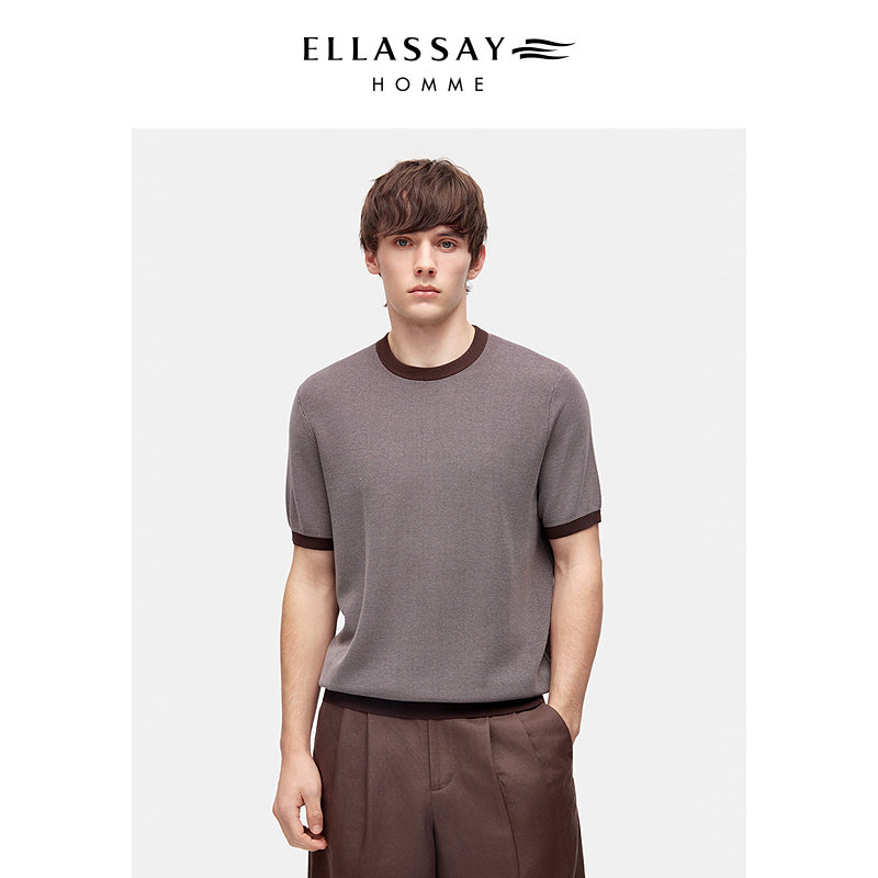 ELLASSAY歌力思男装26春夏复古撞色高级针织短袖EME372M01100