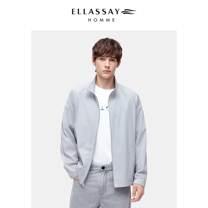 ELLASSAY歌力思男装26新款锦纺纤柔运动条纹立领风衣EME371F00400