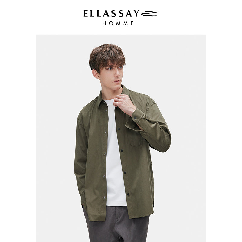 ELLASSAY歌力思男装2025年秋冬麂皮绒垂坠感直筒衬衣EME363C00300