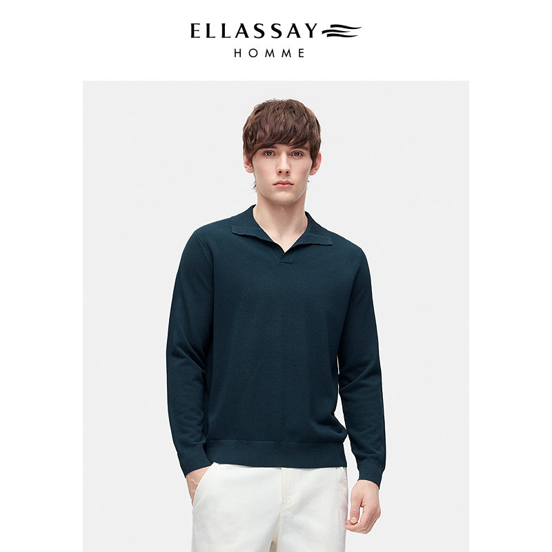 ELLASSAY歌力思男装秋冬新款强捻棉混纺翻领毛衫男EME371M04100