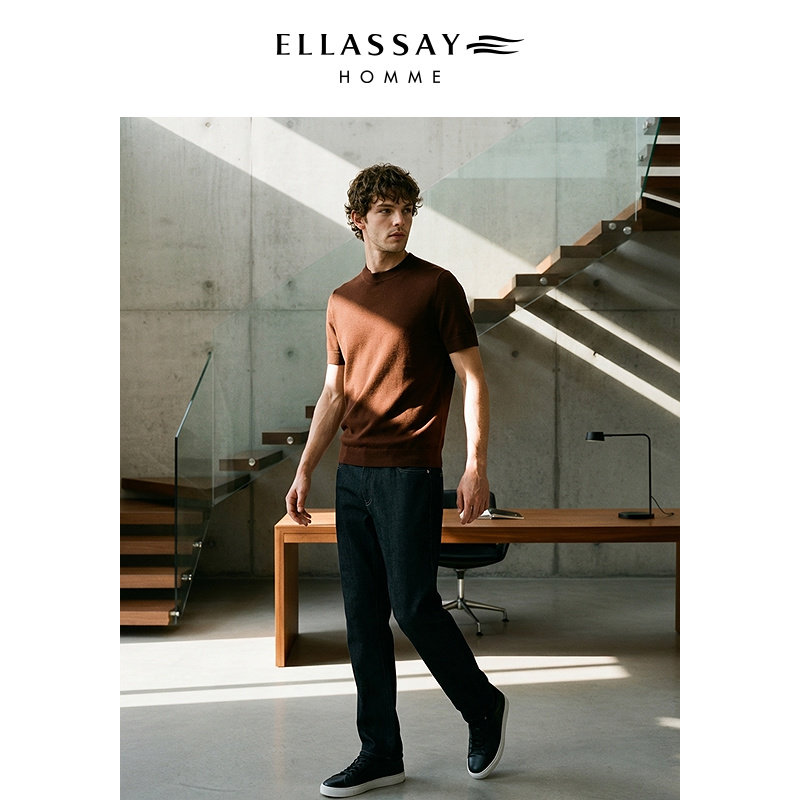 ELLASSAY歌力思男装新款凉感圆领挺括老钱风针织T恤EME363M00100