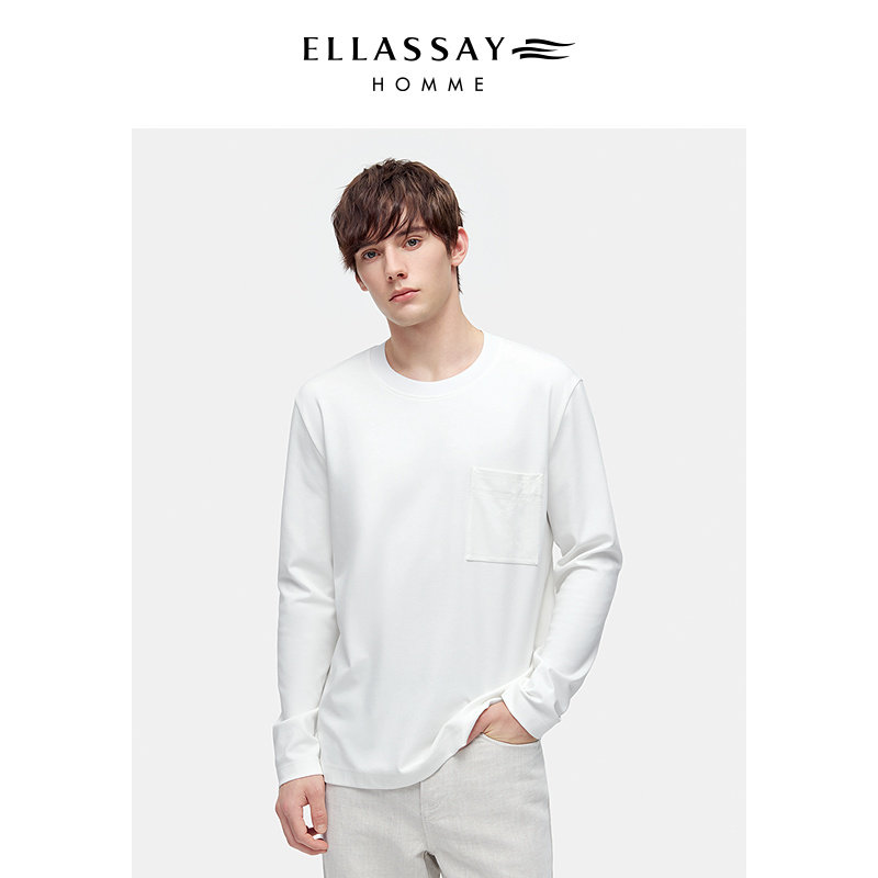 ELLASSAY歌力思男装26年丝纺微珠圆领简约廓形长袖衫EME371Z04600