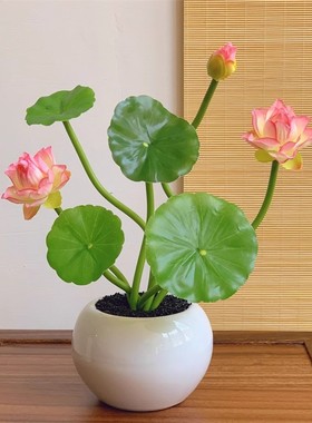仿真荷花陶瓷花瓶摆件客厅装饰品