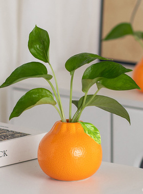 橘子陶瓷花瓶水培家居装饰品摆件