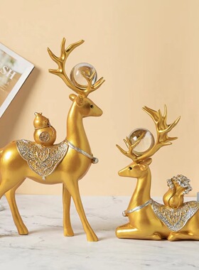 财福对鹿摆件装饰品双鹿工艺品电视柜酒柜家居办公室玄关礼物轻奢