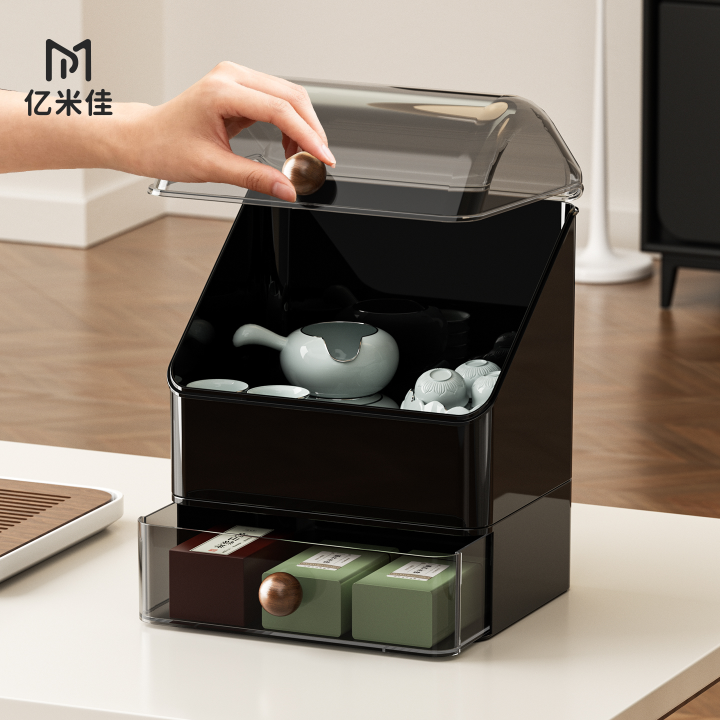 茶具茶杯收纳盒透明可叠加带盖