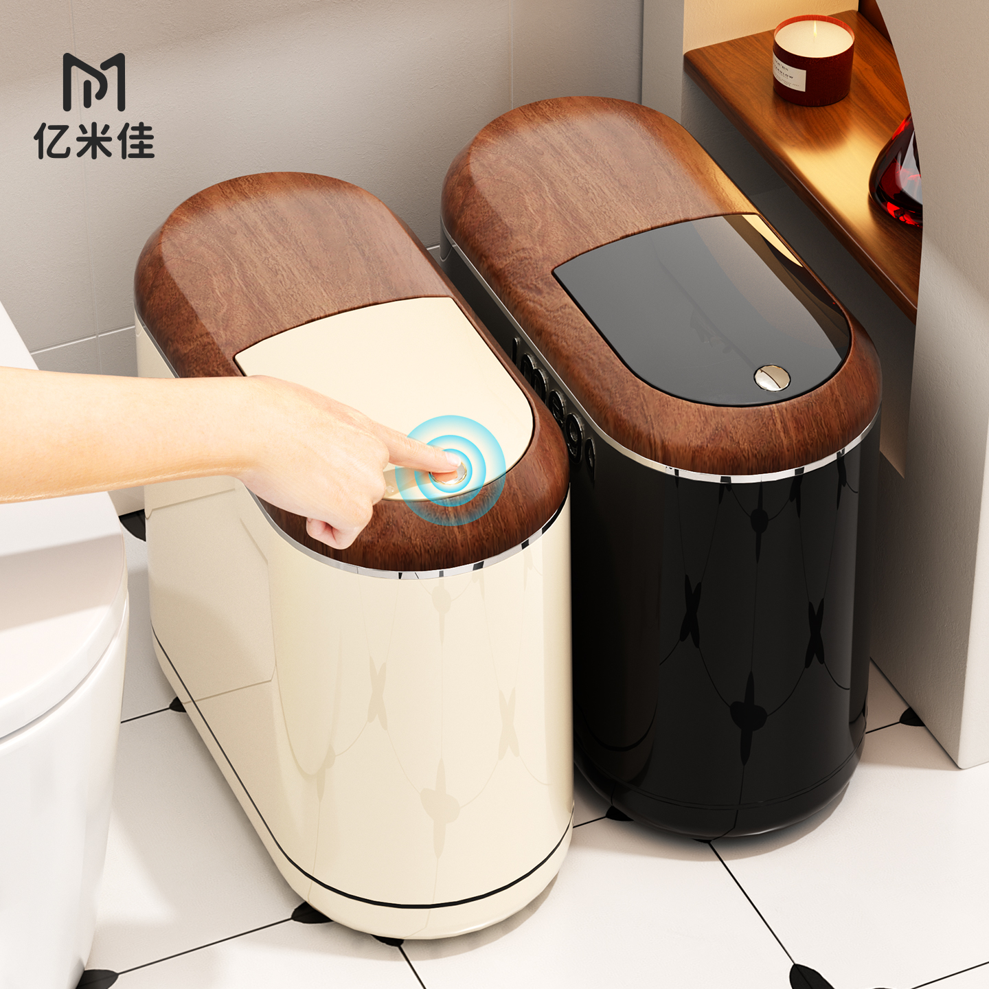 卫生间窄缝垃圾桶中古带盖大容量