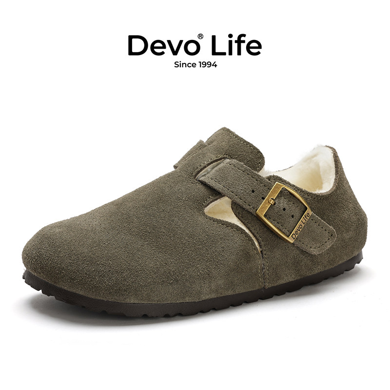 Devo Life软木鞋休闲女鞋冬季加绒羊毛棉鞋保暖毛毛鞋 96008