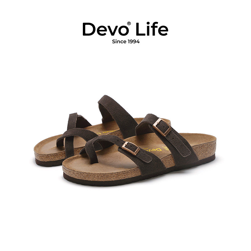 Devo Life凉拖鞋软木拖鞋女休闲夹脚夹趾夏季外穿平底凉鞋 26291