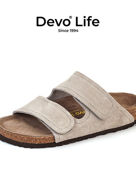 Devo Life的沃软木拖鞋女魔术贴潮休闲时尚学生简约一字凉拖56124