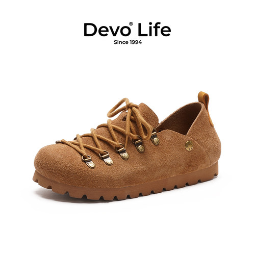 Devo/的沃软木鞋休闲时尚平底系带防滑单鞋新款春夏女鞋23027