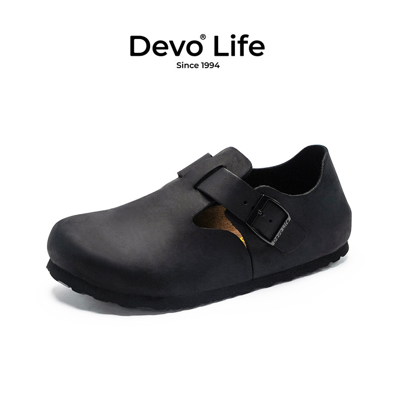 Devo Life软木鞋全包时尚休闲鞋包头复古真皮单鞋女博肯鞋66008