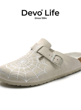 Devo/的沃软木拖鞋包头懒人夏季外穿一脚蹬套脚半包半拖女鞋24035