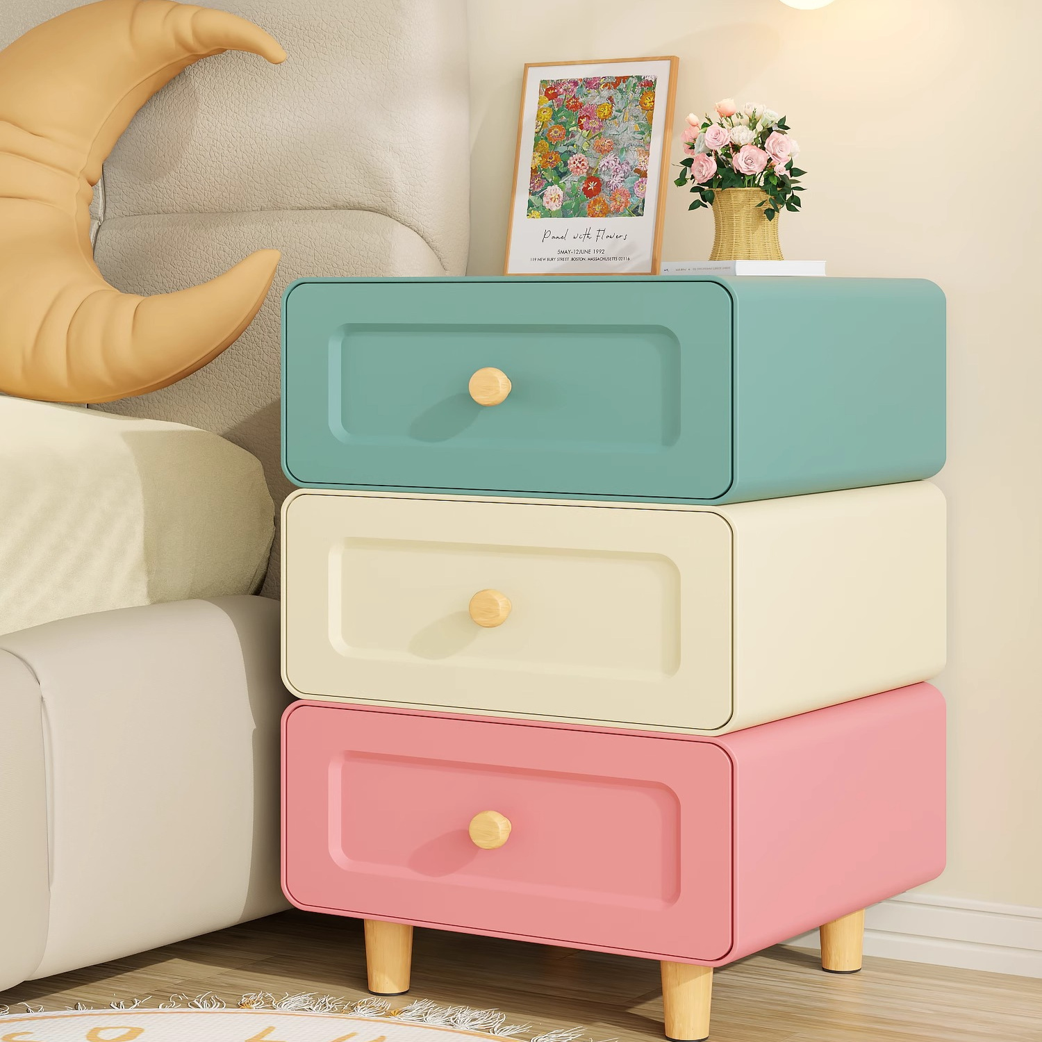 钢制斗柜彩色床头柜多层储物柜