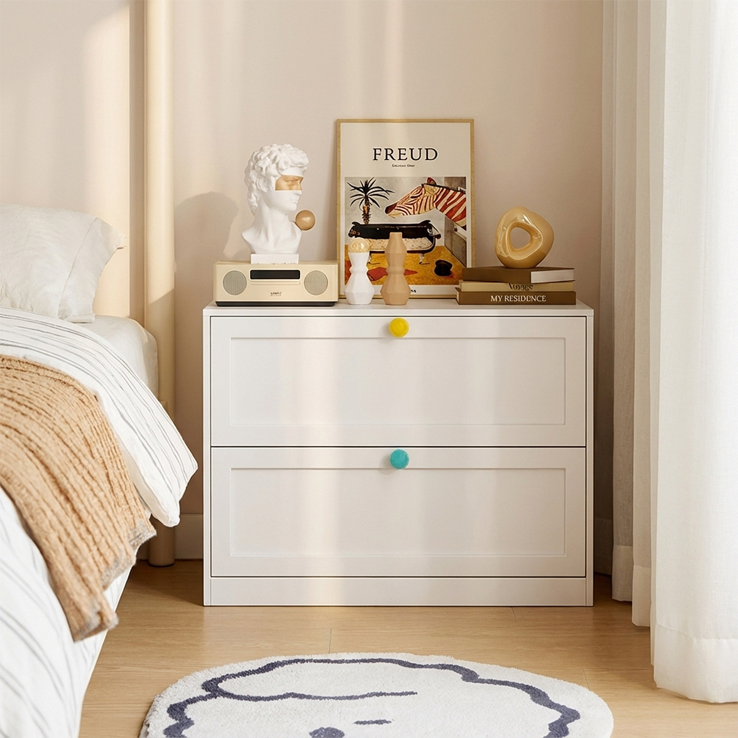 家用卧室铁艺床头柜小型替代神器窄侧边收纳抽屉柜轻奢高级感斗柜