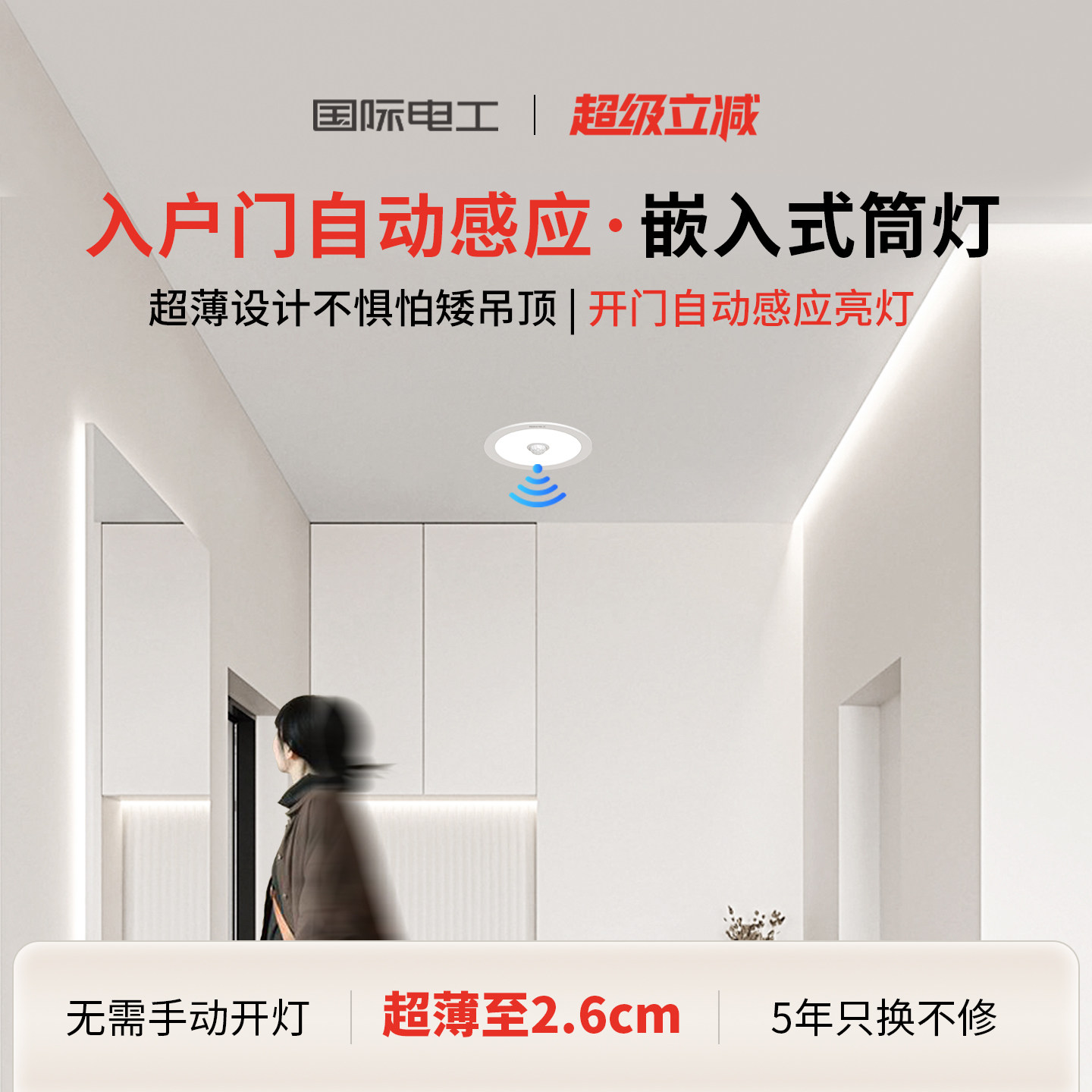 入户门自动人体感应筒灯嵌入射灯图片