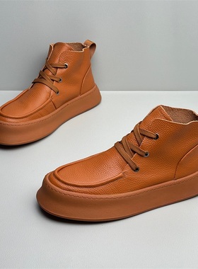 头层牛皮厚底马丁靴~英伦风时尚百搭2026四季款高帮休闲工装鞋男