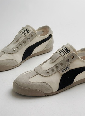 欧洲站潮牌男鞋2025夏新款皮布拼接透气一脚蹬青少年休闲运动鞋男