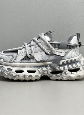 青年夏季新款做旧擦色时尚休闲鞋男薄款透气网面潮牌厚底老爹鞋