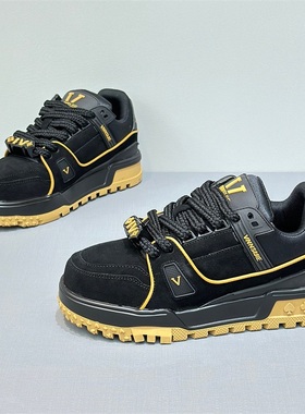 炸街潮牌厚底板鞋男2025春季新款磨砂皮潮流大学生运动休闲老爹鞋