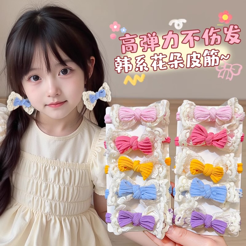 多巴胺蕾丝发圈蝴蝶结头绳女儿童甜美皮筋高弹力耐用夏季扎头发绳