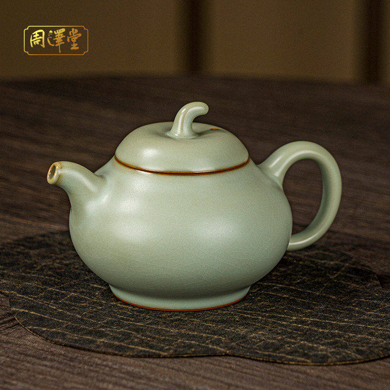 手工汝窑茶壶单壶家用景德镇仿古陶瓷礼品汝瓷茶具瓷器开片泡茶壶,餐饮具,茶壶,淘宝优惠券,粉丝福利购,淘宝优惠卷