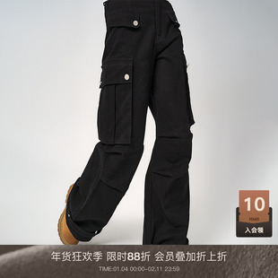 LOUZING2025新款女款酷飒风美式工装裤窄版直筒裤冬季宽松休闲裤