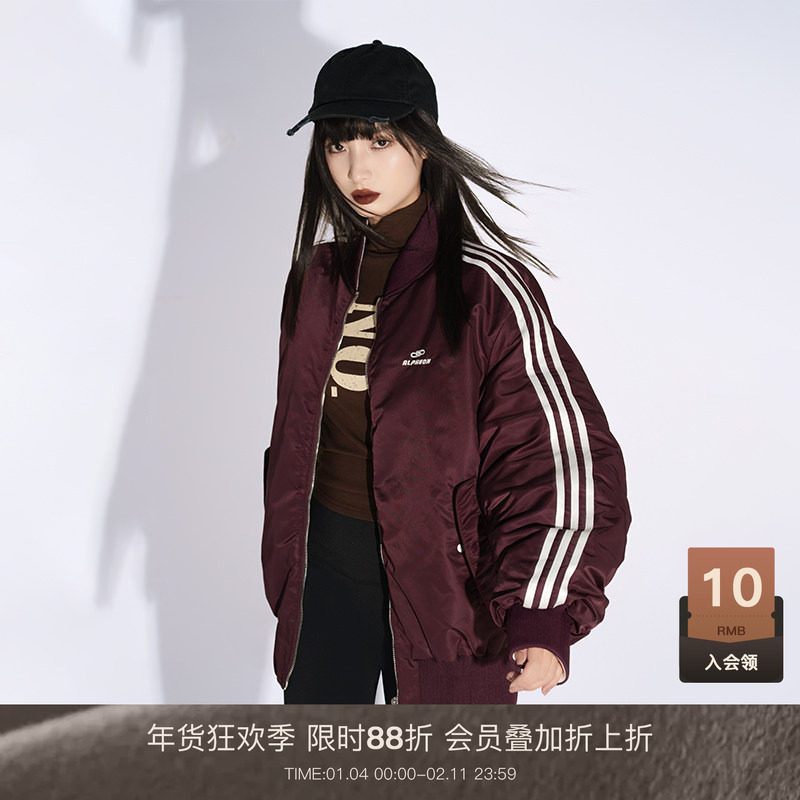 LOUZING美式棒球服外套女2025冬季新款两面可穿90绒羽绒服夹克潮