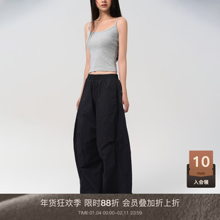 LOUZING2025夏新款女薄款弯刀阔腿裤垂感慵懒松弛感酷飒风工装裤