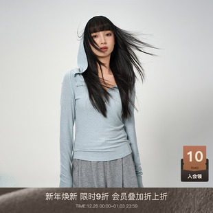 小个子可外穿连帽辣妹t恤内搭 冬长袖 LOUZINGv领打底衫 女2025新款