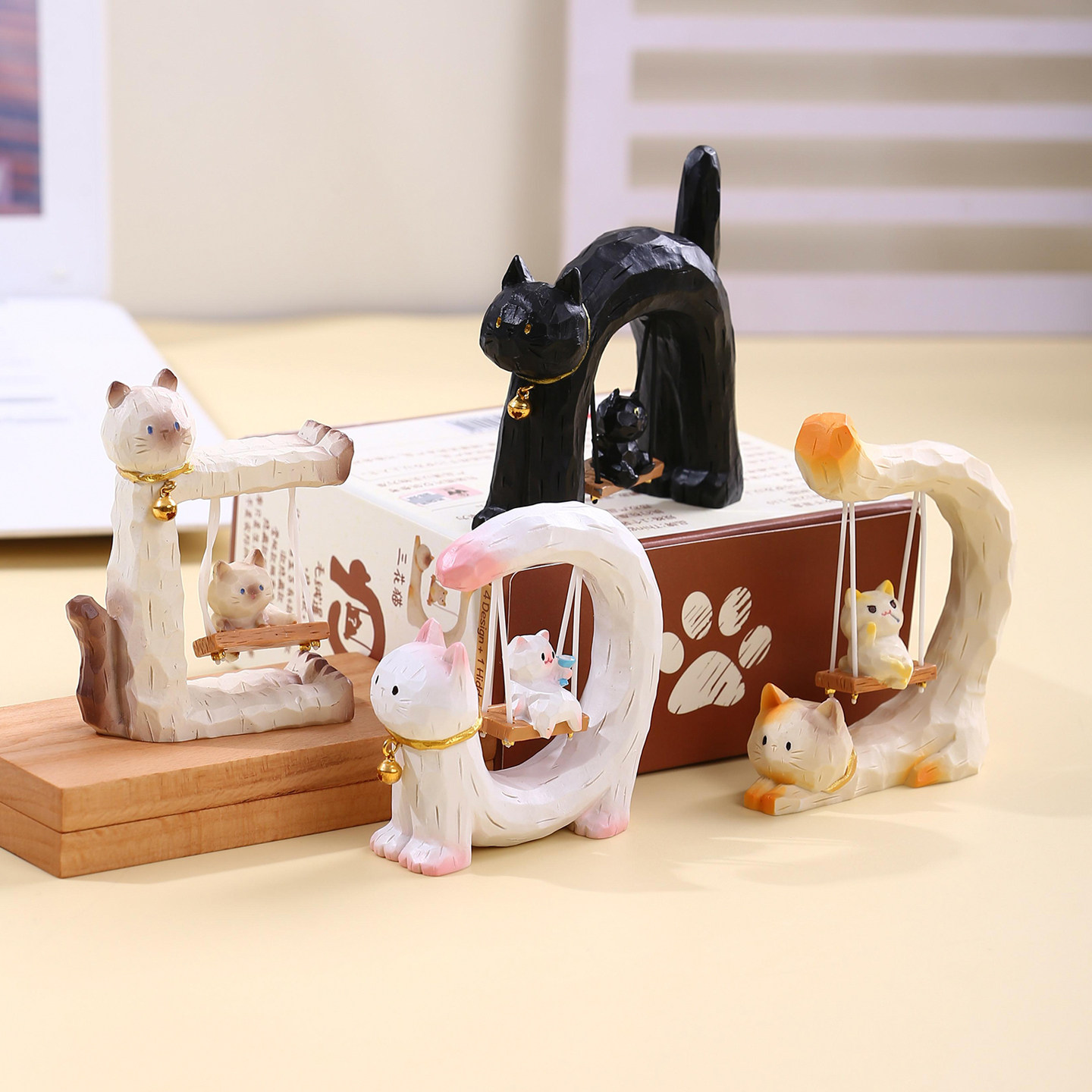 森之物正品猫咪秋千盲盒摆件可爱暹罗猫猫手办高颜值女孩生日礼物