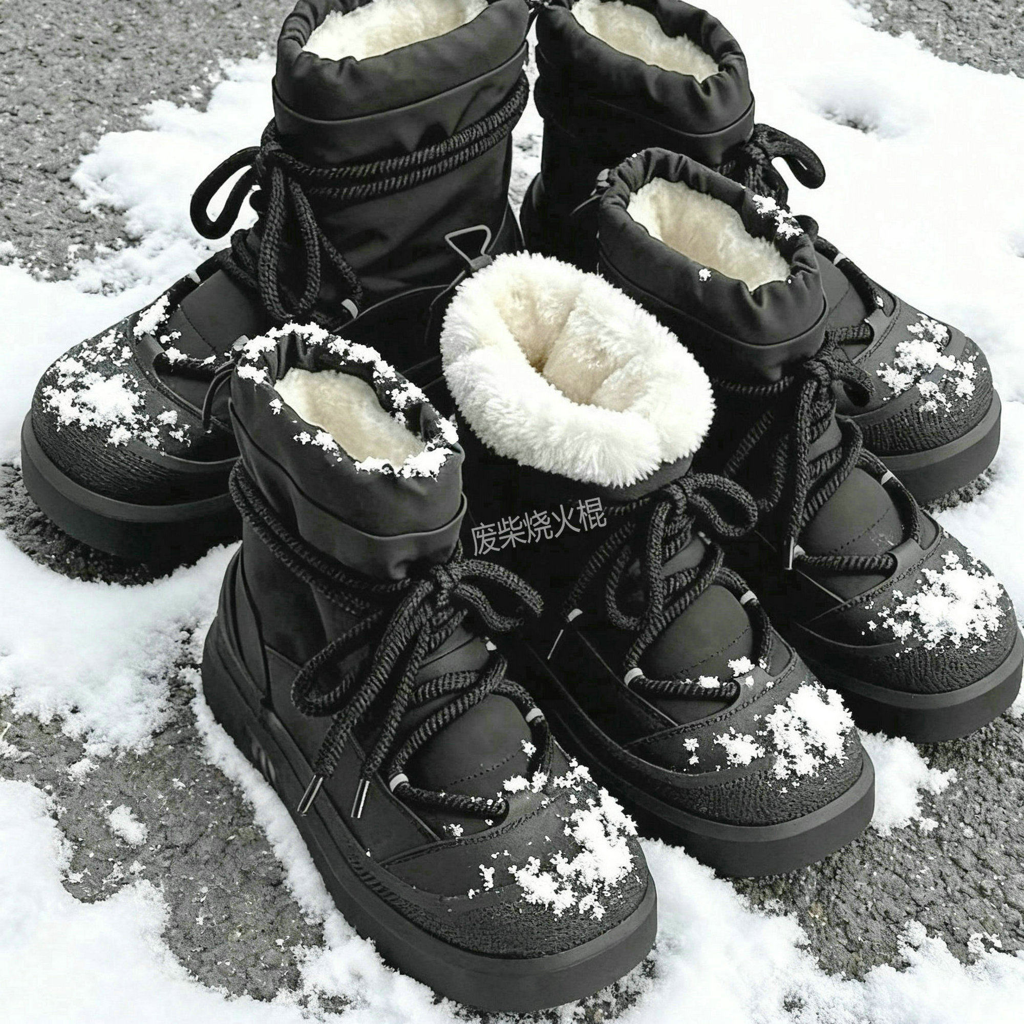 雪地靴男加绒高帮棉鞋厚底工装棉靴加厚一脚蹬美式黑色马丁靴冬季