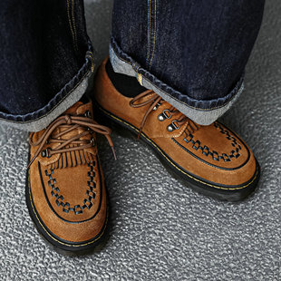 男士皮鞋真皮德比鞋复古牛反绒面美式孟克鞋日系牛筋底马丁鞋休闲