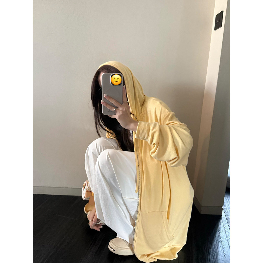 YOUMI 熬夜少女 天丝凉感薄款宽松连帽拉链防晒卫衣女夏