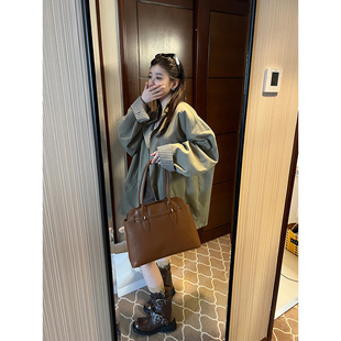 YOUMI 气氛图书馆双面可穿黑白格高品天丝宽松慵懒风衣外套