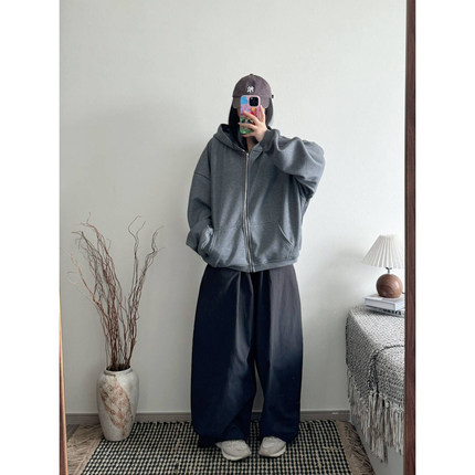 YOUMI 宽松休闲秋冬季新款黑色外穿上衣慵懒加厚加绒卫衣女外套