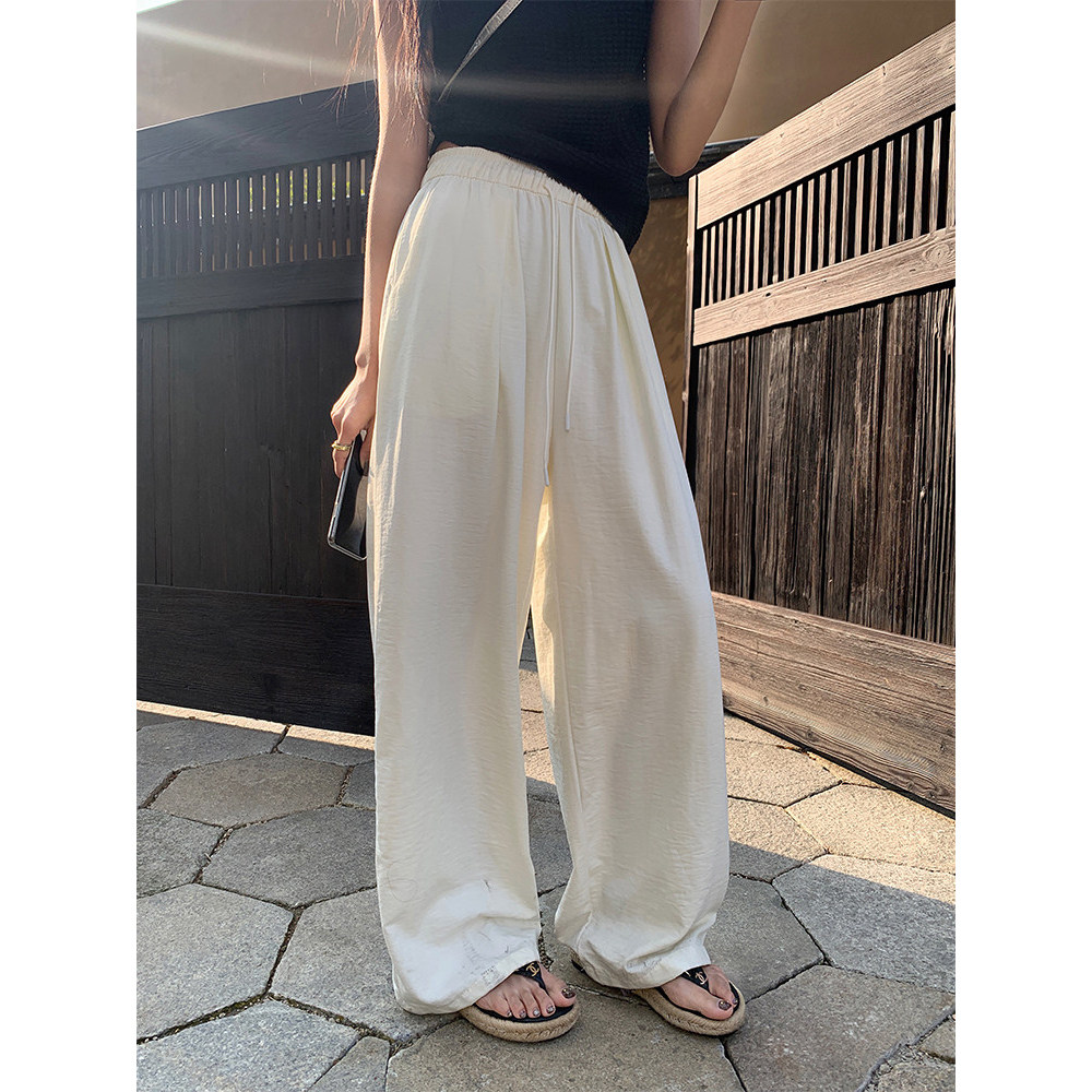 YOUMI 春夏季薄款系带百搭高腰宽松显瘦垂感休闲直筒阔腿长裤子