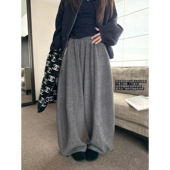 YOUMI 阔腿长裤 抗冻加绒毛呢质感宽松显瘦立体气球裤 弯刀裤