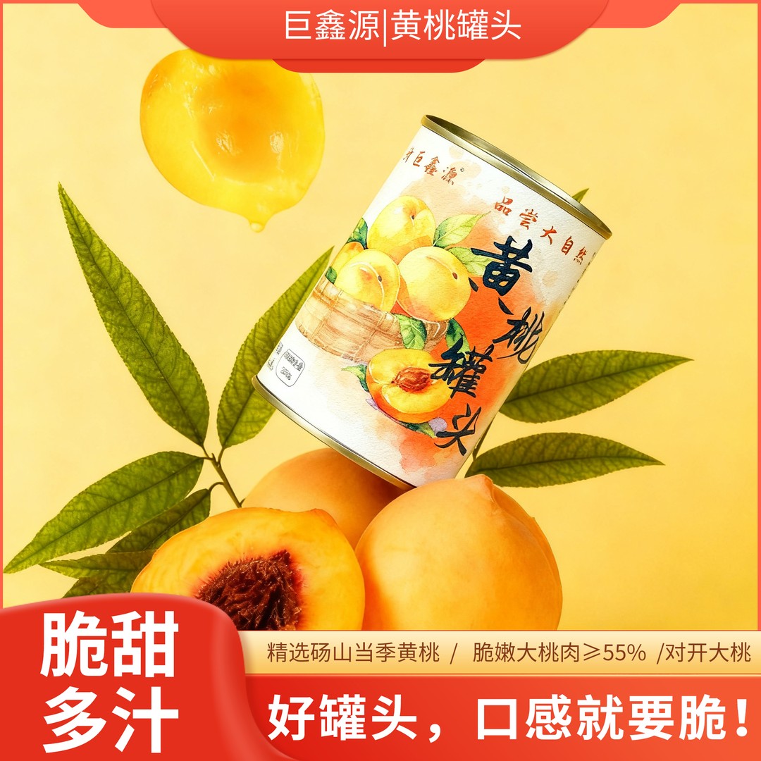 巨鑫源黄桃罐头正宗砀山新鲜黄桃方便休闲深夜水果零食425g/瓶tz