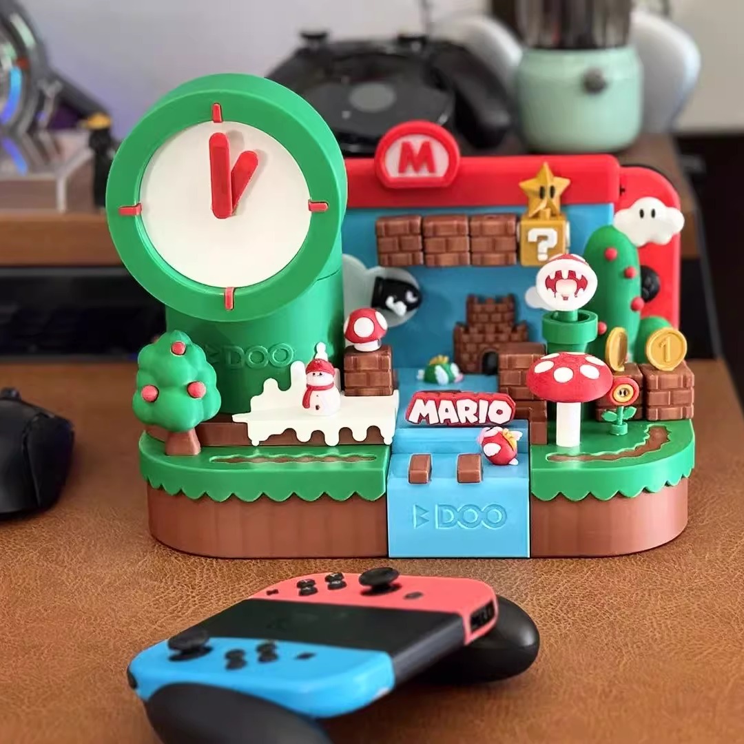 创意马里奥游戏主题switch桌面时钟底座ns卡储存盒游戏周边摆件