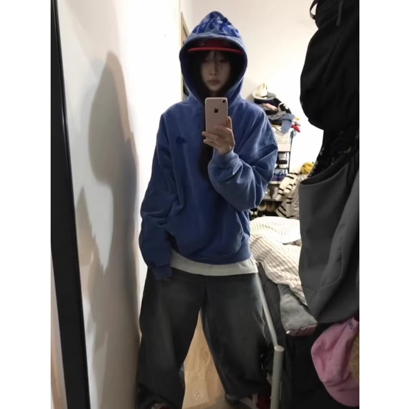 美式高街刺绣设计感连帽卫衣女春秋冬加绒加厚宽松情侣慵懒风外套,女装/女士精品,卫衣/绒衫,淘宝优惠券,粉丝福利购,淘宝优惠卷