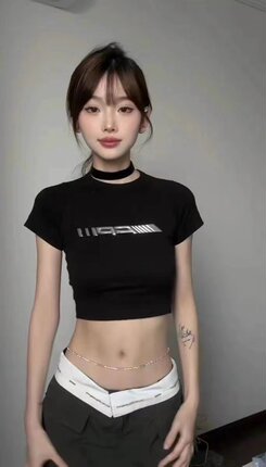 美式正肩修身显瘦黑色短袖t恤女2025新款夏季独特小众ins短款上衣
