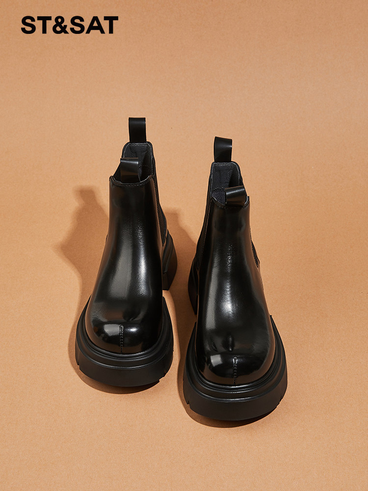 토요일 부츠 여성 신발  가죽 굴뚝 부츠 여성용 두꺼운 밑창 첼시 부츠 2024 여성용 마틴 가을 겨울 플러스 벨벳
