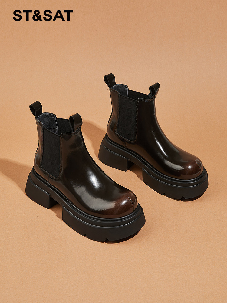 여성용 토요일  가죽 두꺼운 밑창 굴뚝 부츠 2024 새 부츠 여성 가을 겨울 플러스 벨벳 첼시 짧은 부츠 여성 신발