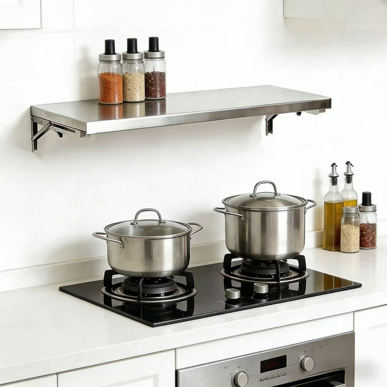 定制304不锈钢墙上折叠桌收纳架厨房多功能置物架一字隔板支架