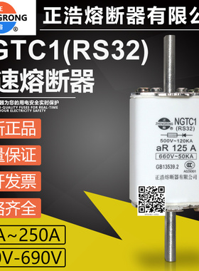 正浩快熔芯NGTC1 RS32 100A 125A 150A 180A 200A 250A快速熔断器