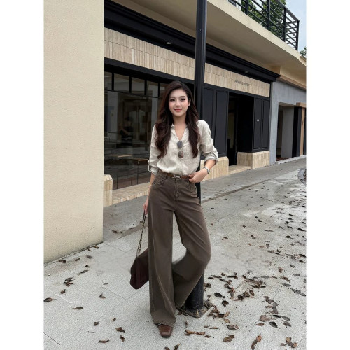 四面弹秋季摩卡棕女牛仔裤