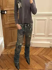 【Judgment of the Highest Court】Erd24Fw Melancholic Rich Second Generation Washed and Burnt Patched Distressed Straight-Leg Jeans